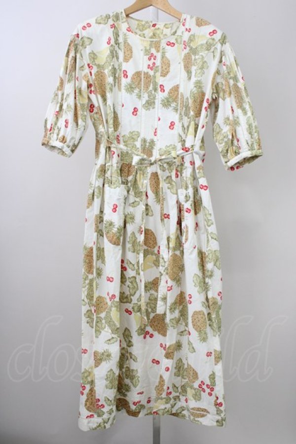 画像1: PINK HOUSE / パイナップル柄ワンピース  白Ｘ黄色Ｘ茶 T-25-11-09-038-LO-OP-SA-ZT440 (1)