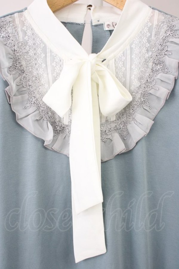 画像3: axes femme / ボウタイAラインカットワンピース M サックス T-25-11-09-039-AX-OP-SA-ZT440 (3)