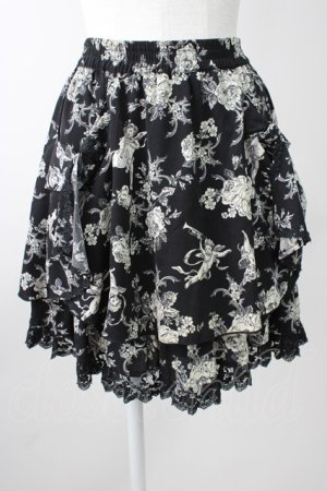 画像: axes femme / エンジェルローズプリントスカート  黒Ｘ白 T-25-11-09-051-AX-SK-SA-ZT