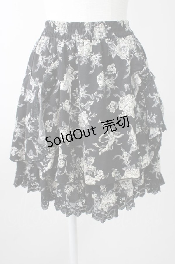 画像1: axes femme / エンジェルローズプリントスカート  黒Ｘ白 T-25-11-09-051-AX-SK-SA-ZT (1)