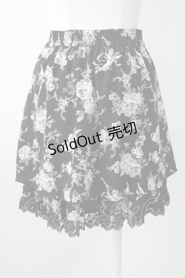 画像2: axes femme / エンジェルローズプリントスカート  黒Ｘ白 T-25-11-09-051-AX-SK-SA-ZT (2)