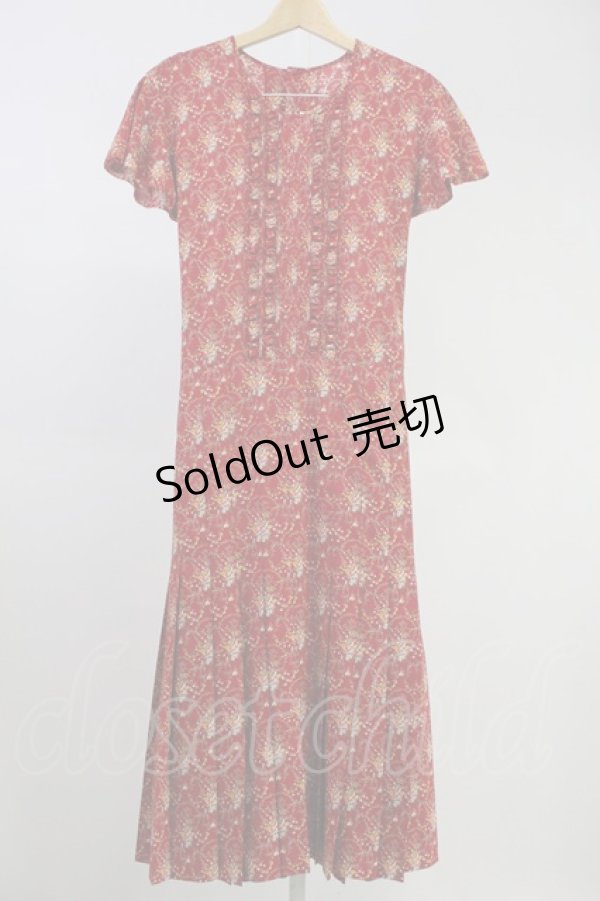 画像1: PINK HOUSE / フラワーブーケ総柄シフォンプリーツワンピース  赤 T-25-11-09-007-LO-OP-HD-ZT505 (1)