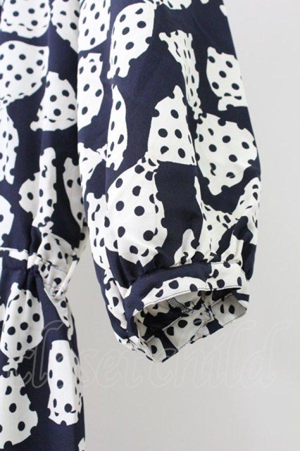 画像3: INGEBORG / ドットリボン総柄シャツワンピース  黒Ｘ白 T-25-11-09-009-LO-OP-SA-ZT504 (3)