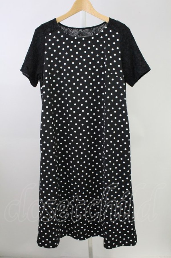 画像1: Ph Blue / レース切り替えドットワンピース  ブラック T-25-11-09-011-LO-OP-SA-ZT504 (1)