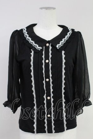 画像: axes femme POETIQUE / 袖シフォン襟付きプルオーバー M ブラック T-25-11-09-013-AX-TO-SA-ZT