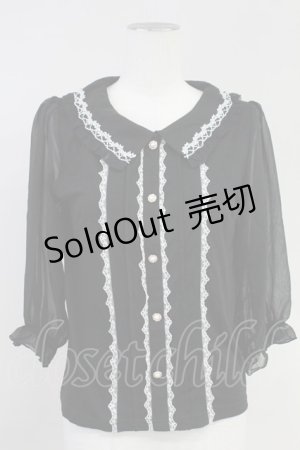 画像: axes femme POETIQUE / 袖シフォン襟付きプルオーバー M ブラック T-25-11-09-013-AX-TO-SA-ZT