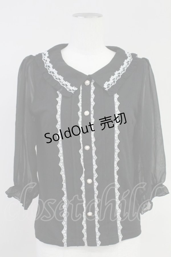 画像1: axes femme POETIQUE / 袖シフォン襟付きプルオーバー M ブラック T-25-11-09-013-AX-TO-SA-ZT (1)