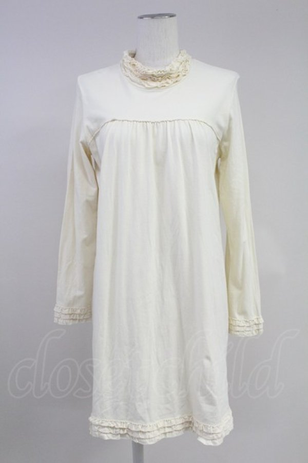 画像1: PINK HOUSE / ハイネック裾フリル長袖チュニック  キナリ T-25-11-09-014-LO-OP-SA-ZT509 (1)