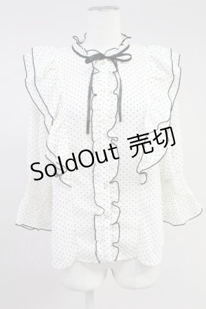 画像: 【SALE】axes femme POETIQUE / ドット配色リボンフリルブラウス M ホワイト T-25-11-09-015-AX-BL-SA-ZT509