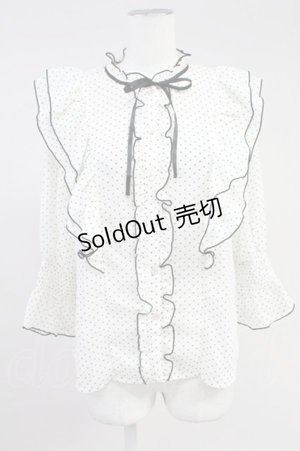 画像1: 【SALE】axes femme POETIQUE / ドット配色リボンフリルブラウス M ホワイト T-25-11-09-015-AX-BL-SA-ZT509 (1)