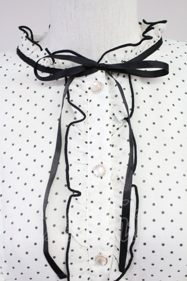 画像3: axes femme POETIQUE / ドット配色リボンフリルブラウス M ホワイト T-25-11-09-015-AX-BL-SA-ZT509 (3)