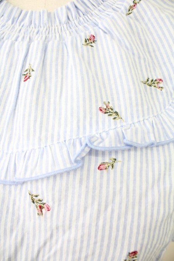 画像4: axes femme POETIQUE / ストライプローズブラウス M サックス T-25-11-09-002-AX-BL-SA-ZT505 (4)