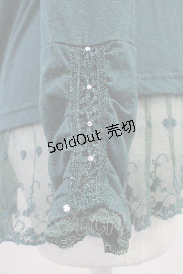 画像3: axes femme / 巻き薔薇レースハイネックカットソー  グリーン T-25-11-09-020-AX-TO-SA-ZT (3)