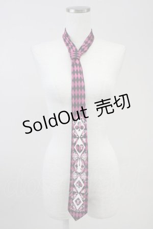画像: PUTUMAYO / トランプうさぎダイヤ柄ネクタイ  ピンクＸ黒Ｘ白 T-25-11-14-011-PT-ZA-SA-ZT