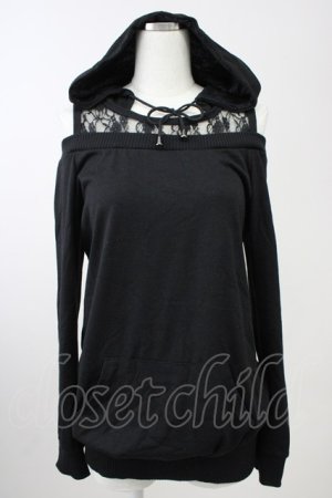 画像: MA*RS / オフショルロングパーカー  黒 T-25-11-14-013-EL-TO-SA-ZT