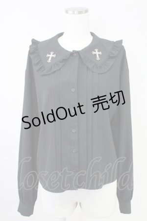 画像: Jamie エーエヌケー / クロスモチーフ長袖ブラウス  黒 T-25-11-14-014-LO-BL-SA-ZT