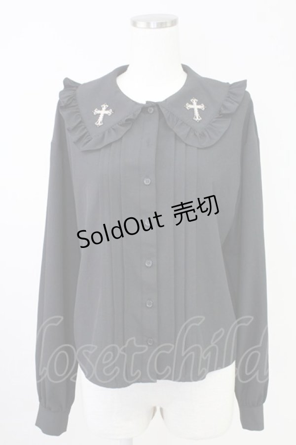 画像1: Jamie エーエヌケー / クロスモチーフ長袖ブラウス  黒 T-25-11-14-014-LO-BL-SA-ZI (1)