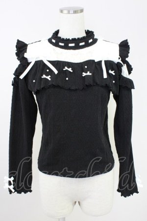 画像: NOEMIE / ハイネックリボンパールニットトップス  黒Ｘシルバー T-25-11-14-015-LO-TO-SA-ZT