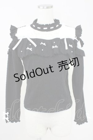 画像: NOEMIE / ハイネックリボンパールニットトップス  黒Ｘシルバー T-25-11-14-015-LO-TO-SA-ZI