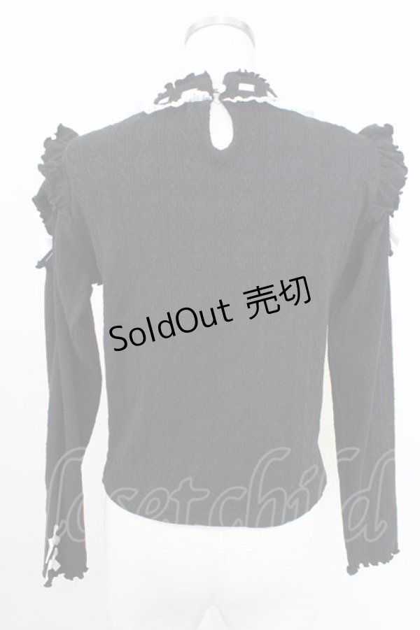 画像2: NOEMIE / ハイネックリボンパールニットトップス  黒Ｘシルバー T-25-11-14-015-LO-TO-SA-ZI (2)