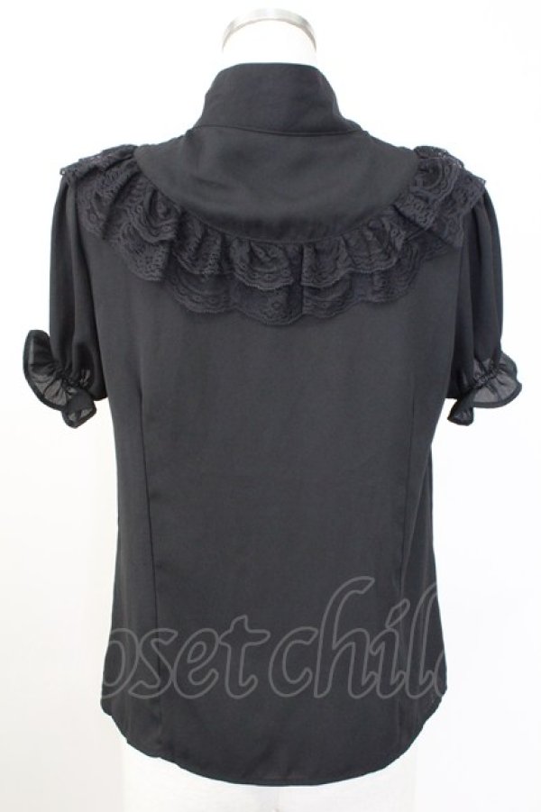 画像2: Jamie エーエヌケー / レーススタンドカラー半袖ブラウス  ブラック T-25-11-14-017-LO-BL-SA-ZI (2)