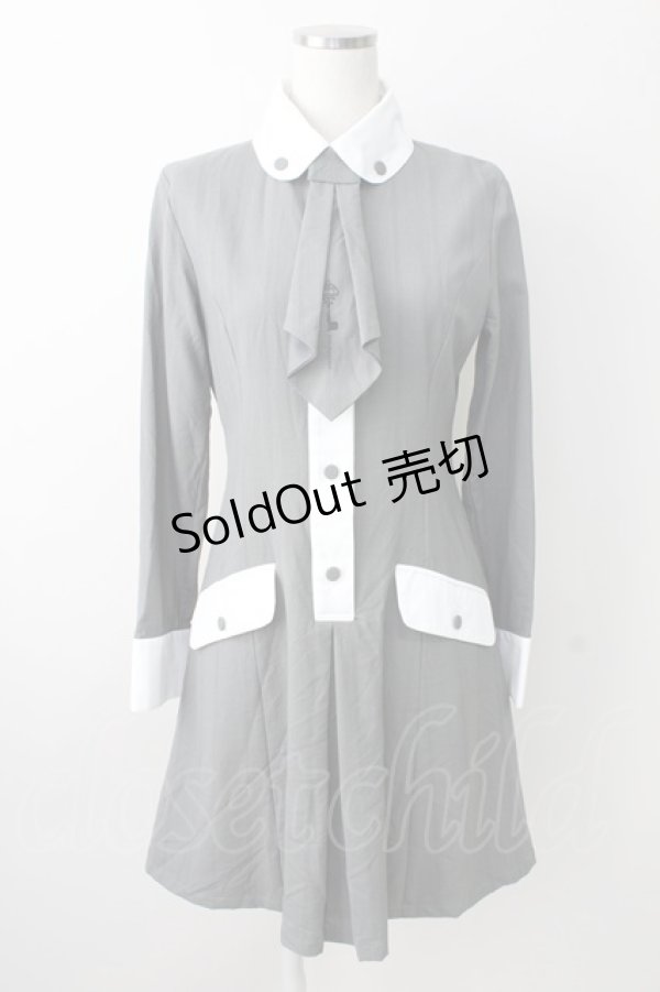 画像1: MIHO MATSUDA / ネクタイ付きワンピース  グレーＸ白 T-25-11-14-019-GO-OP-SA-ZI (1)