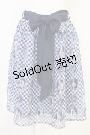 画像: axes femme POETIQUE / フラワーフレームギンガムスカート  紺 T-25-11-14-027-AX-SK-SZ-ZI