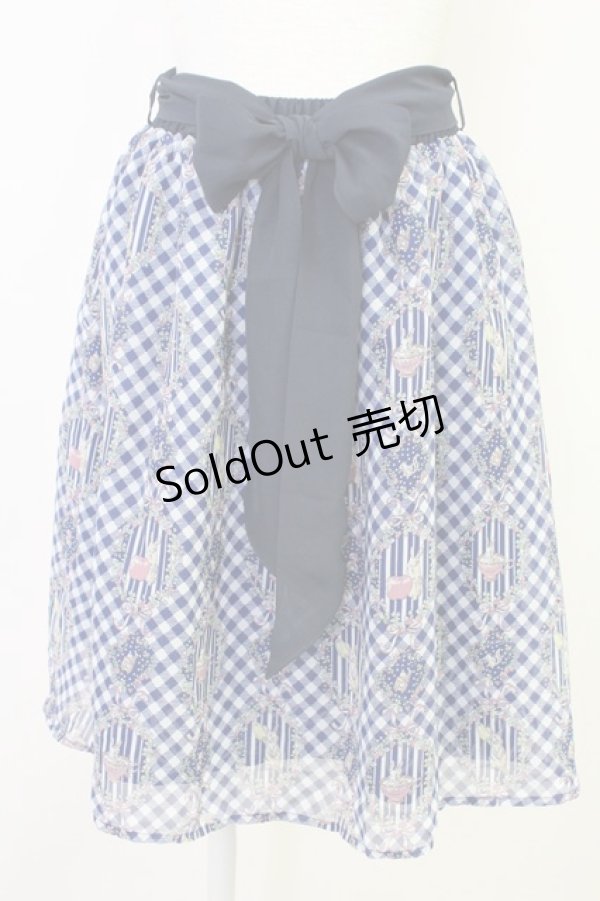 画像1: axes femme POETIQUE / フラワーフレームギンガムスカート  紺 T-25-11-14-027-AX-SK-SZ-ZI (1)