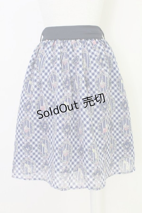 画像2: axes femme POETIQUE / フラワーフレームギンガムスカート  紺 T-25-11-14-027-AX-SK-SZ-ZI (2)