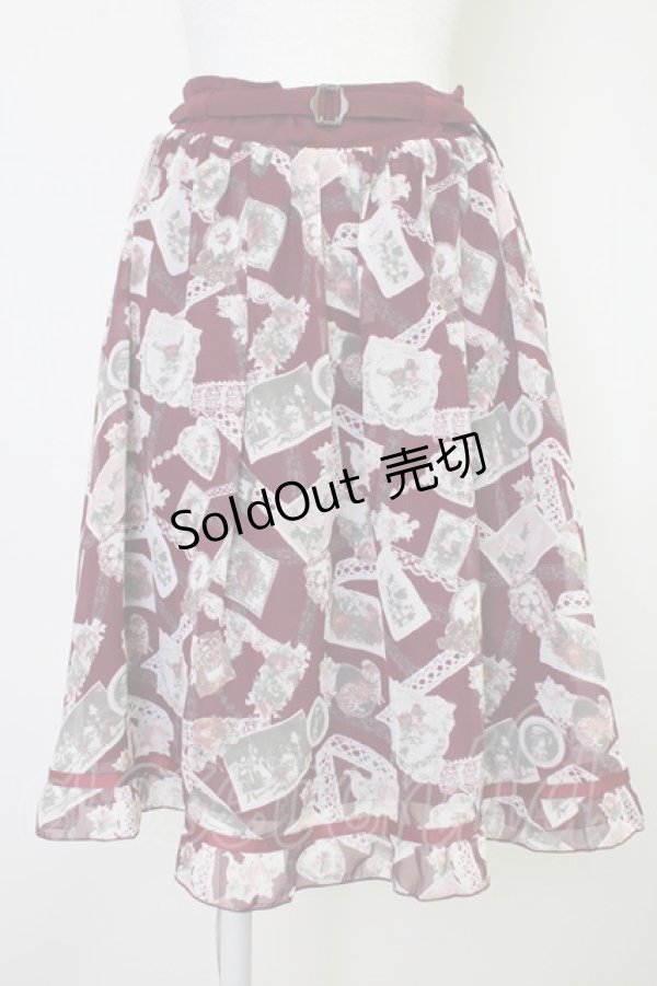 画像1: axes femme / レースコラージュ柄スカート  ワイン T-25-11-14-029-AX-SK-SZ-ZI (1)