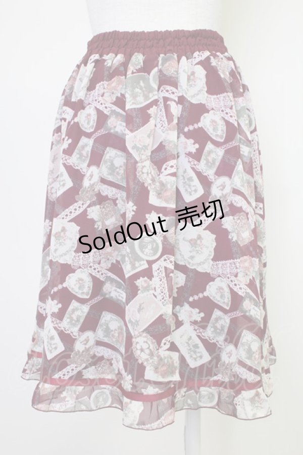 画像2: axes femme / レースコラージュ柄スカート  ワイン T-25-11-14-029-AX-SK-SZ-ZI (2)