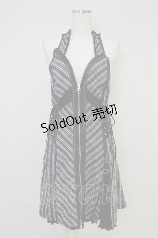 画像1: Ozz Croce / フロントZIPナナメチェックビスチェジャンパースカート  黒Ｘ赤チェック T-25-11-14-030-OO-OP-SA-ZI (1)
