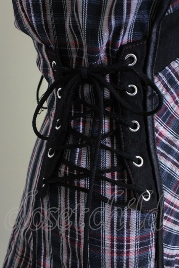 画像4: Ozz Croce / フロントZIPナナメチェックビスチェジャンパースカート  黒Ｘ赤チェック T-25-11-14-030-OO-OP-SA-ZT (4)