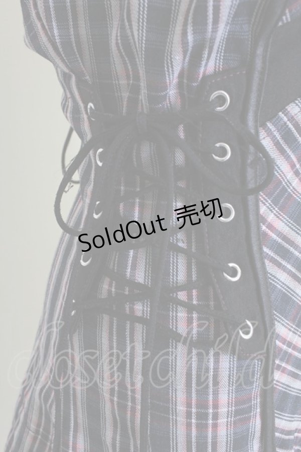 画像4: Ozz Croce / フロントZIPナナメチェックビスチェジャンパースカート  黒Ｘ赤チェック T-25-11-14-030-OO-OP-SA-ZI (4)