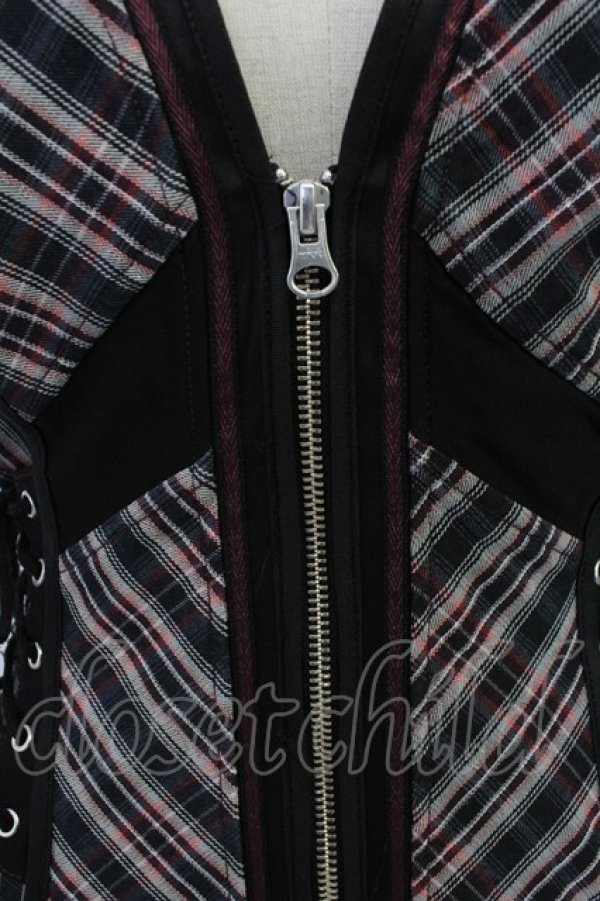 画像5: Ozz Croce / フロントZIPナナメチェックビスチェジャンパースカート  黒Ｘ赤チェック T-25-11-14-030-OO-OP-SA-ZT (5)
