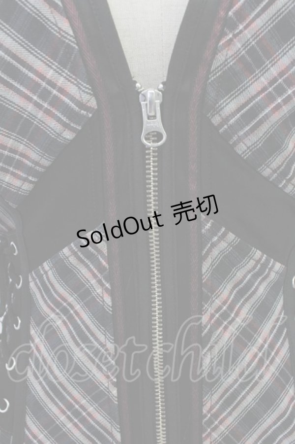 画像5: Ozz Croce / フロントZIPナナメチェックビスチェジャンパースカート  黒Ｘ赤チェック T-25-11-14-030-OO-OP-SA-ZI (5)