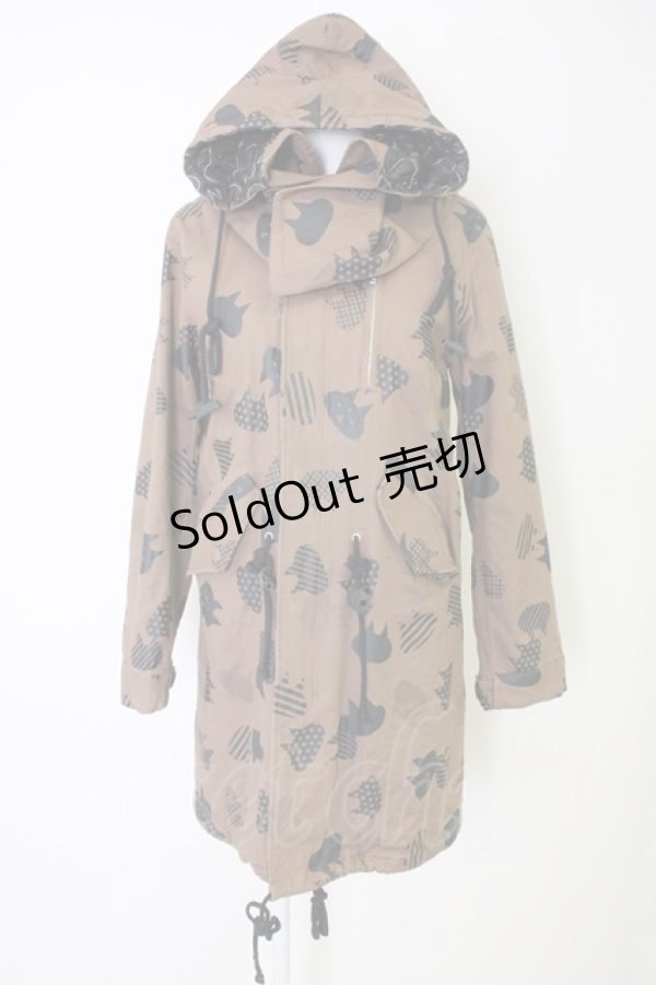 画像1: MINT NeKO / ネコ柄コート  ブラウン T-25-11-14-033-HN-CO-SA-ZI (1)