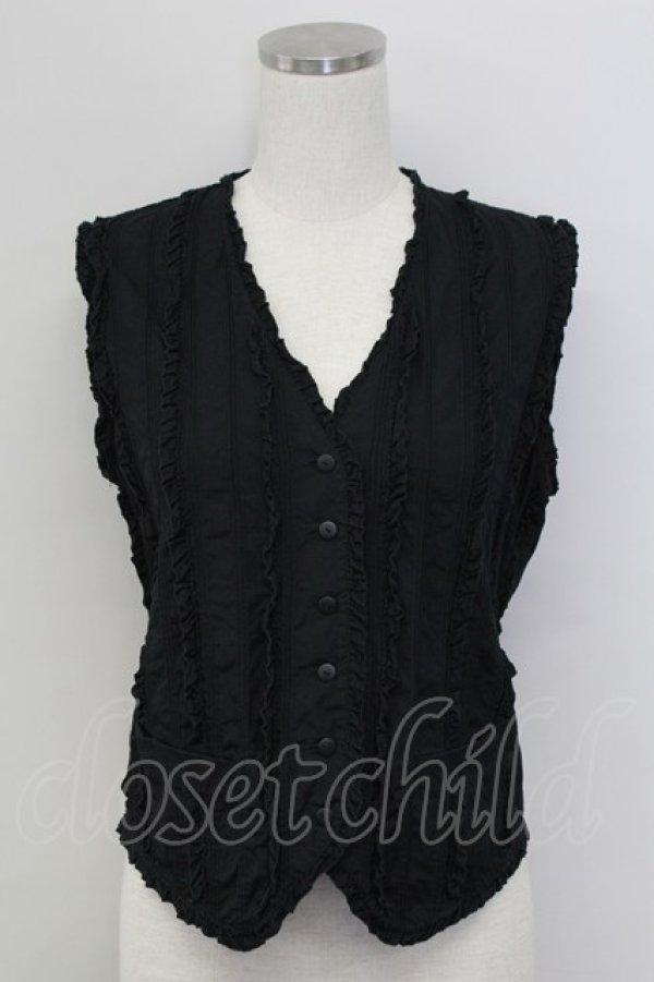 画像1: INGEBORG / ピコフリルピンタックベスト  黒 T-25-11-15-023-LO-BL-SA-ZT1227K (1)