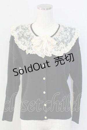 画像: PINK HOUSE / レース襟リボンニットカーディガン  黒Ｘアイボリー T-25-11-15-025-LO-TO-SA-ZT
