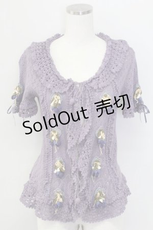 画像: PINK HOUSE / ブルーベリーモチーフ半袖ニットカーディガン  パープル T-25-11-15-026-LO-TO-SA-ZT