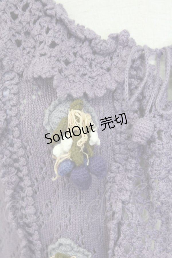 画像4: PINK HOUSE / ブルーベリーモチーフ半袖ニットカーディガン  パープル T-25-11-15-026-LO-TO-SA-ZI (4)