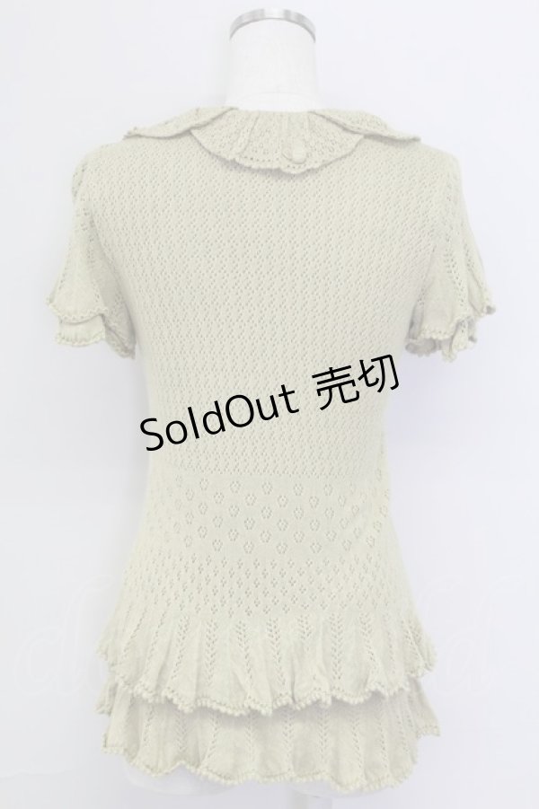 画像2: PINK HOUSE / カメリアモチーフ襟半袖ニットカーディガン  グリーン T-25-11-15-029-LO-TO-SA-ZI (2)