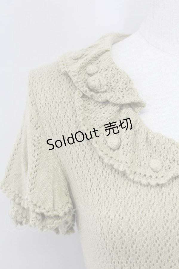 画像3: PINK HOUSE / カメリアモチーフ襟半袖ニットカーディガン  グリーン T-25-11-15-029-LO-TO-SA-ZI (3)