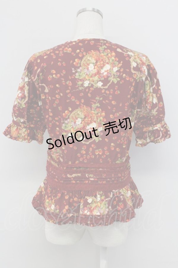 画像2: PINK HOUSE / いちごバスケット柄半袖ブラウス  ボルドー T-25-11-15-032-LO-BL-SA-ZI (2)