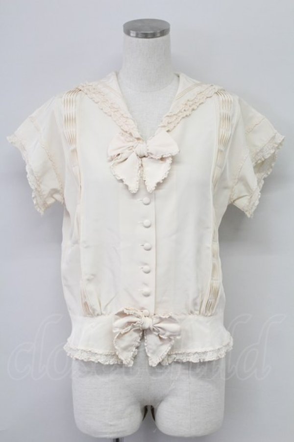 画像1: PINK HOUSE / セーラー襟リボン半袖ブラウス  アイボリー T-25-11-15-004-LO-BL-SA-ZI (1)