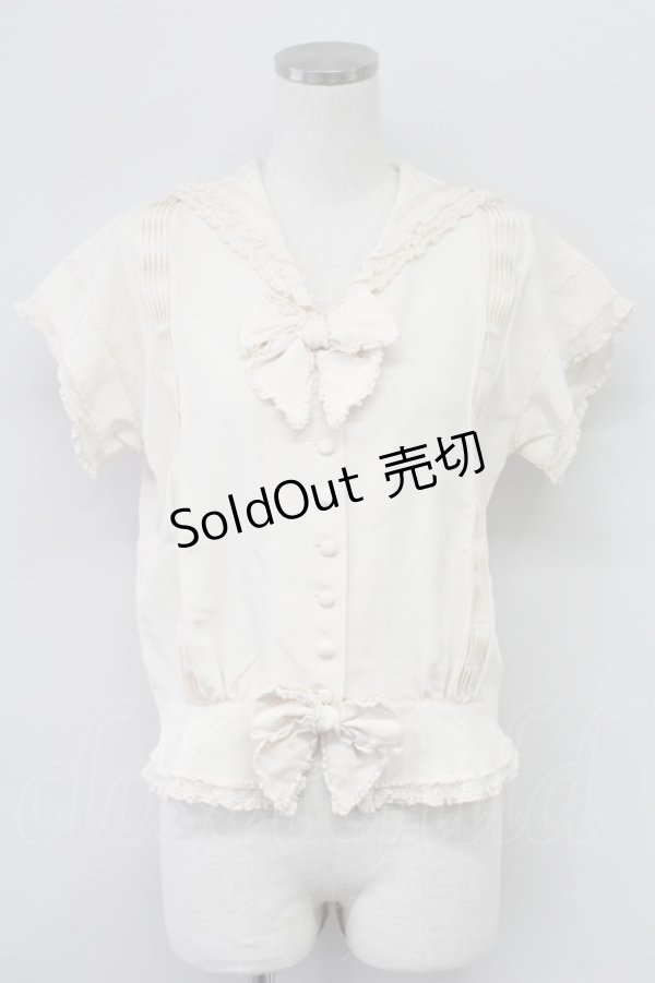 画像1: PINK HOUSE / セーラー襟リボン半袖ブラウス  アイボリー T-25-11-15-004-LO-BL-SA-ZI (1)