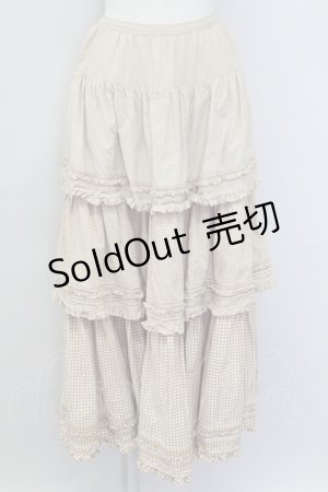 画像: PINK HOUSE / ギンガムチェック3段フリルスカート  ブラウンＸ白 T-25-11-15-044-LO-SK-SA-ZT