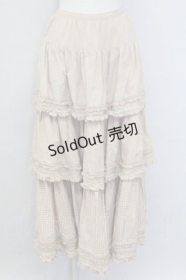 画像1: PINK HOUSE / ギンガムチェック3段フリルスカート  ブラウンＸ白 T-25-11-15-044-LO-SK-SA-ZI (1)