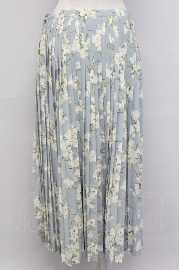 画像2: INGEBORG / 白花総柄プリーツスカート  サックス T-25-11-15-046-LO-BL-SA-ZI (2)