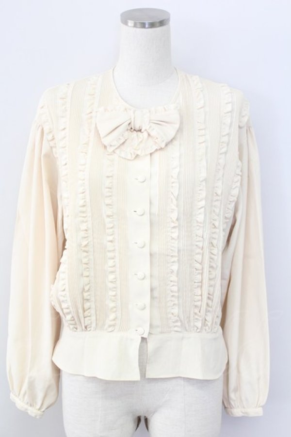 画像1: INGEBORG / ピンタックピコフリル長袖ブラウス  アイボリー T-25-11-15-006-LO-BL-SA-ZI (1)